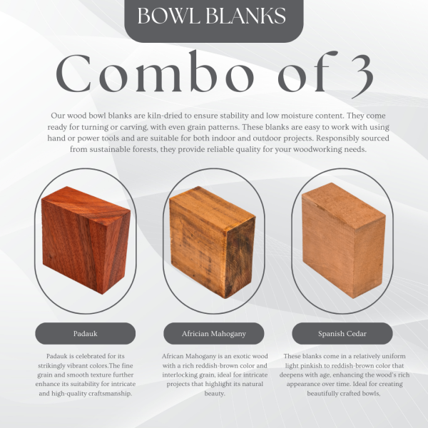 Combo Pack of 3, Bowl Blanks ( Spanish Cedar, African Mahogany, Padauk ) on Sale - Image 3